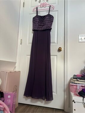 Cassandra Stone Beaded Spaghetti-Strap Maxi Dress in Deep Plum